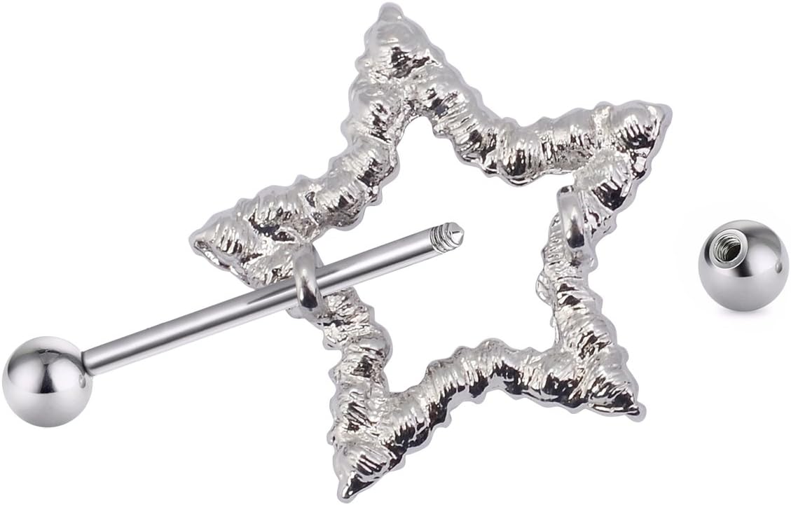 CrazyPiercing Nipple Barbell Ring, Rhinestone Paved Star Shape Nipplerings Piercing, Stainless Steel 14G Nipple Rings Shields Body Piercing Sold As a Pair - QIAO CrystalQIAO CrystalQIAO Crystal