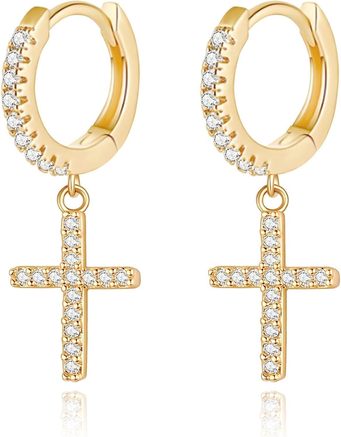 Cross Small Hoop Dangle Earrings 925 Sterling Silver CZ Diamonds Round Huggie Earrings For Men Women - 我的商店我的商店我的商店