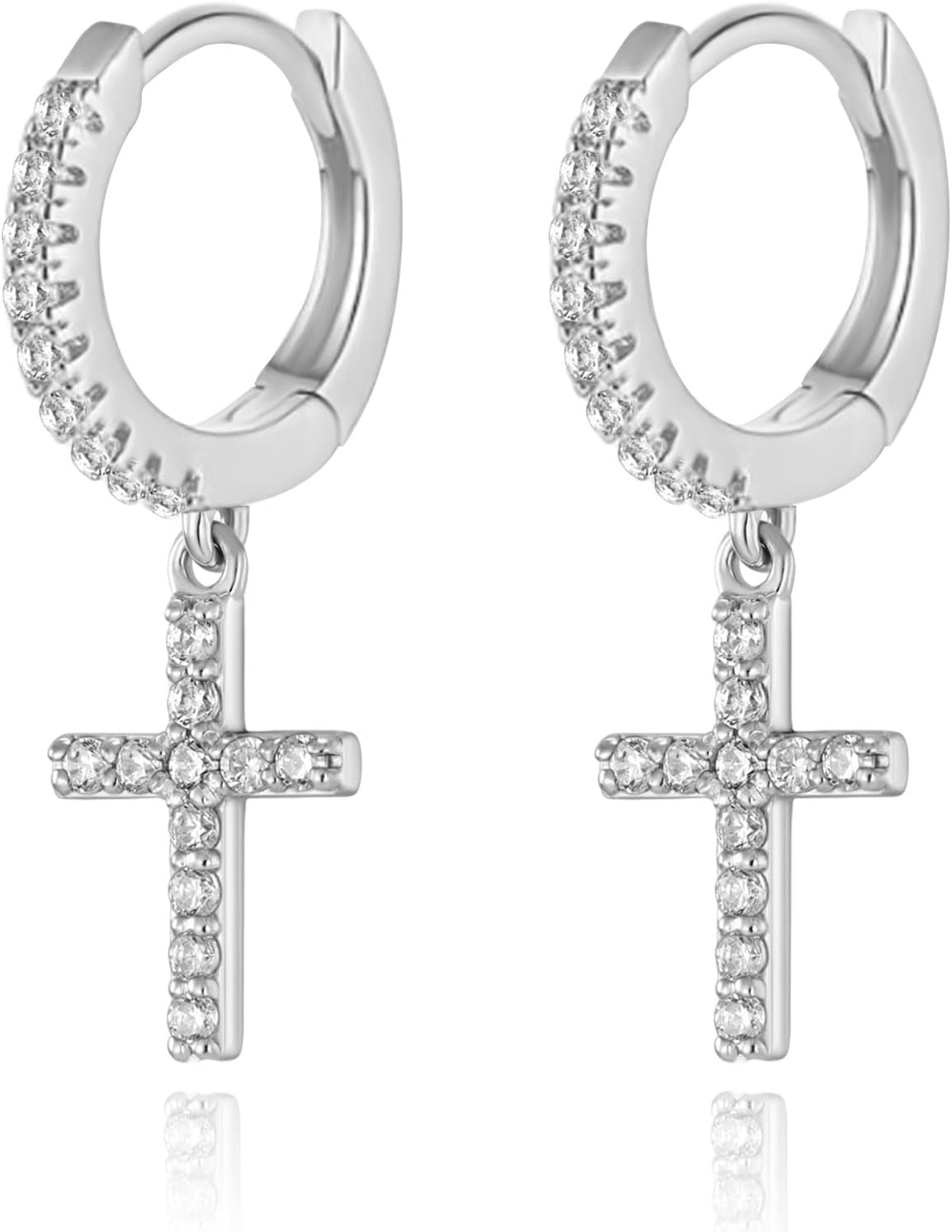 Cross Small Hoop Dangle Earrings 925 Sterling Silver CZ Diamonds Round Huggie Earrings For Men Women - 我的商店我的商店我的商店