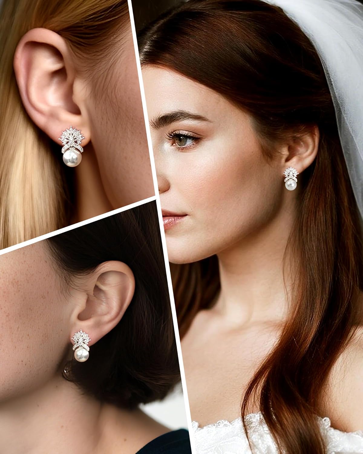 Crown Pearl Drop Earrings for Women - Elegant Bridal Wedding Jewelry with 10MM Faux Pearl & Sparkling CZ Stones, 925 Sterling Silver Post - 我的商店我的商店我的商店