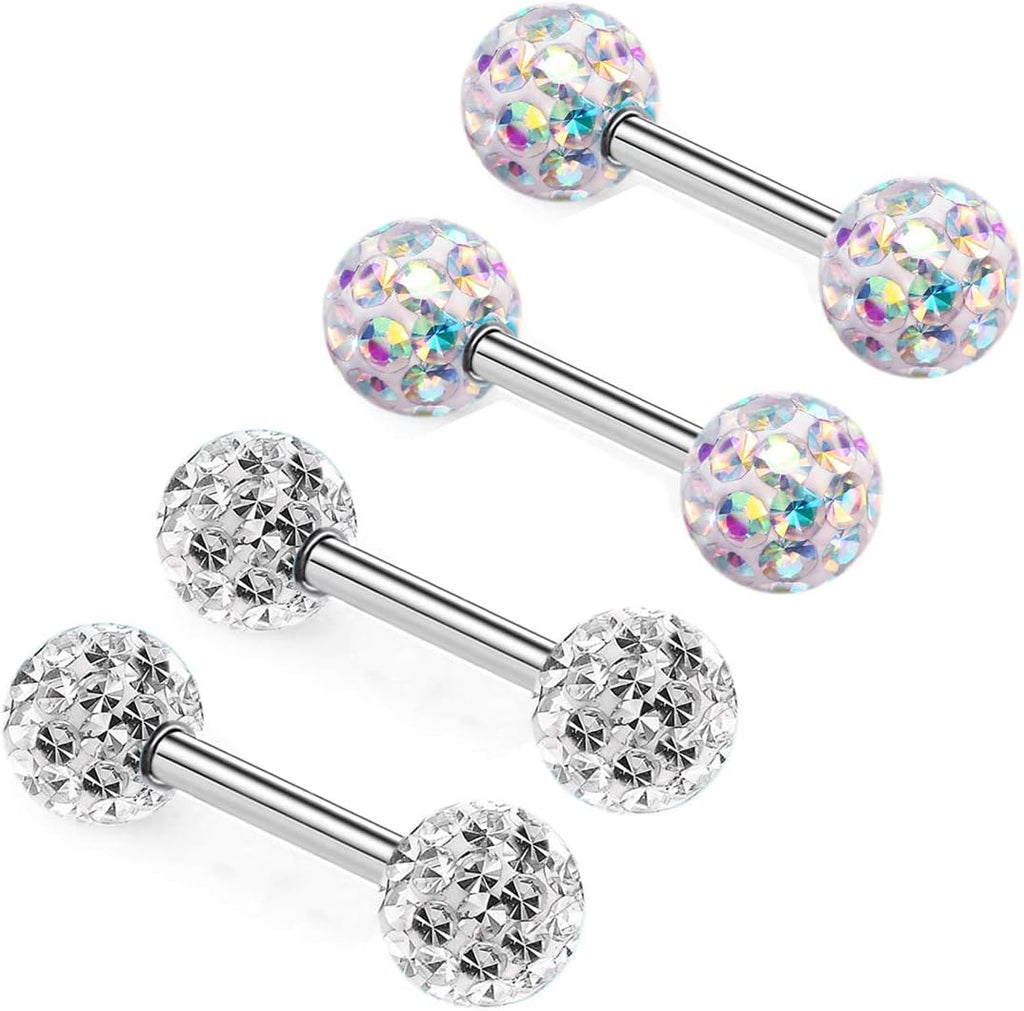 Crystal 14G Studs Nipple Rings Piercing Barbell Anti - allergy Surgical Steel Pairs - QIAO CrystalQIAO CrystalQIAO Crystal