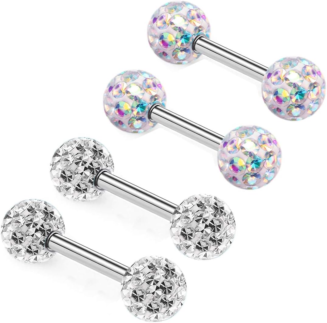 Crystal 14G Studs Nipple Rings Piercing Barbell Anti - allergy Surgical Steel Pairs - QIAO CrystalQIAO CrystalQIAO Crystal
