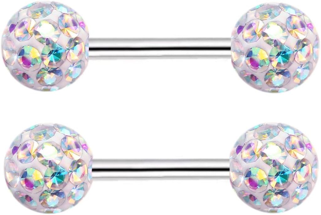 Crystal 14G Studs Nipple Rings Piercing Barbell Anti - allergy Surgical Steel Pairs - QIAO CrystalQIAO CrystalQIAO Crystal