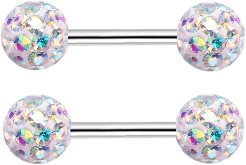 Crystal 14G Studs Nipple Rings Piercing Barbell Anti - allergy Surgical Steel Pairs - QIAO CrystalQIAO CrystalQIAO Crystal