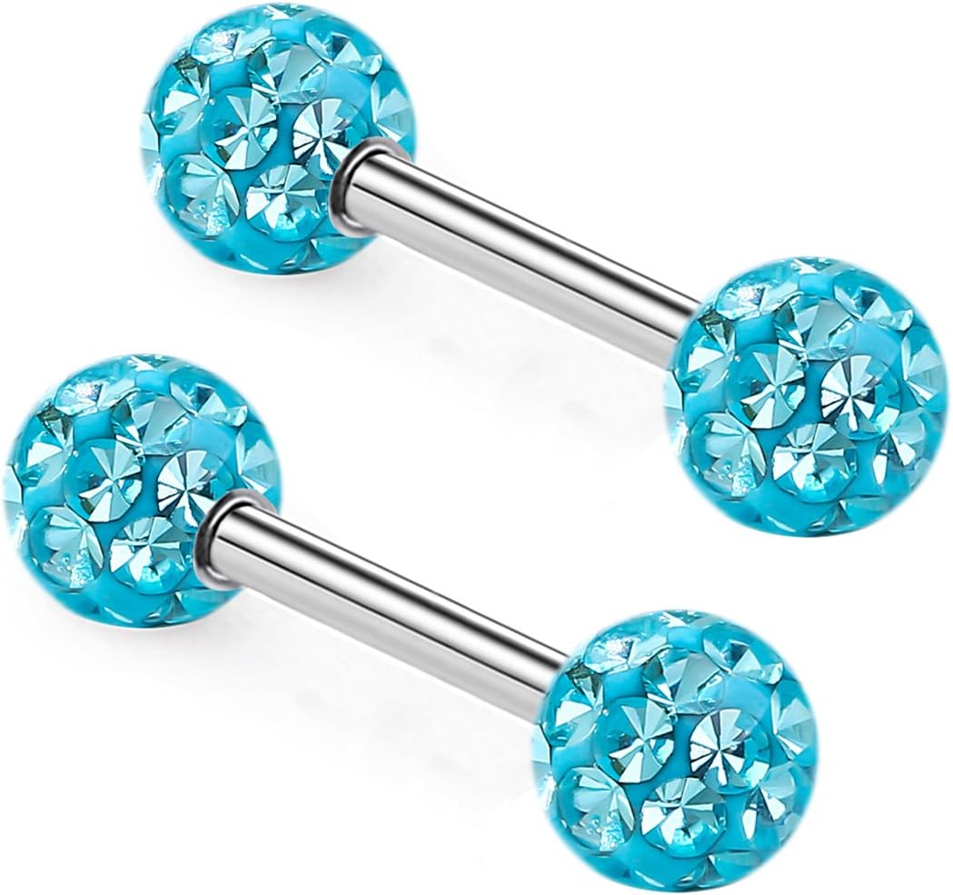 Crystal 14G Studs Nipple Rings Piercing Barbell Anti - allergy Surgical Steel Pairs - QIAO CrystalQIAO CrystalQIAO Crystal