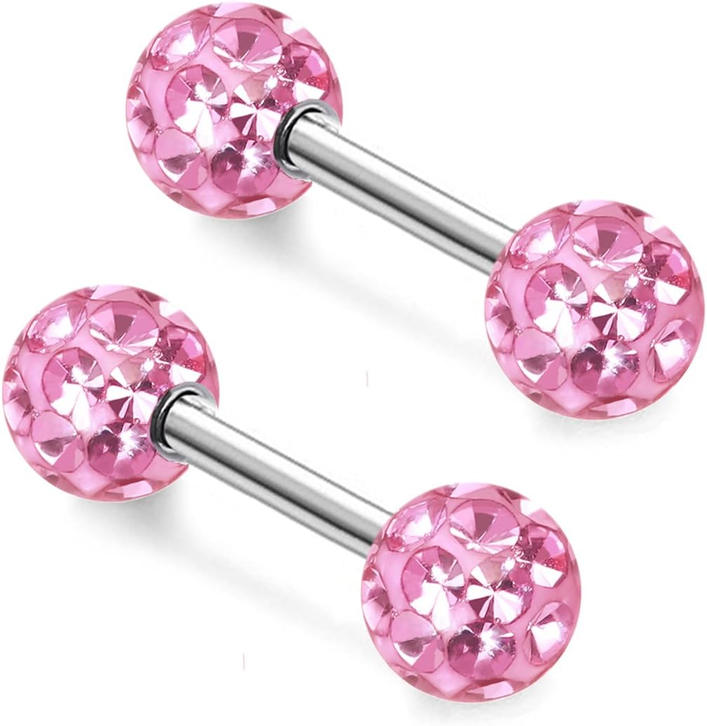 Crystal 14G Studs Nipple Rings Piercing Barbell Anti - allergy Surgical Steel Pairs - QIAO CrystalQIAO CrystalQIAO Crystal