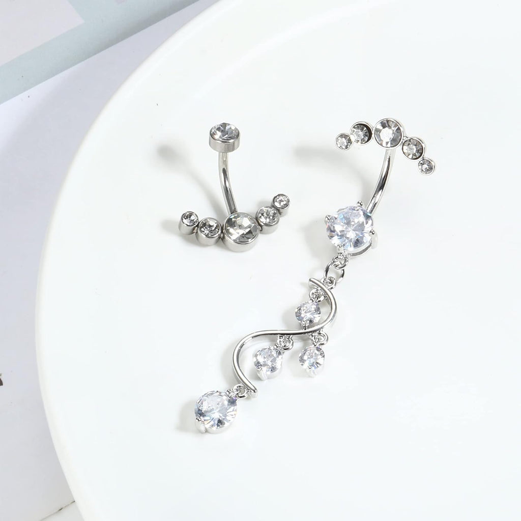 Crystal Belly Button Ring for Women Unique 14G 316L Stainless Steel Dangle Belly Rings Belly Piercing Jewelry Navel Barbell Bling Crystals Body Jewelry - 我的商店我的商店我的商店