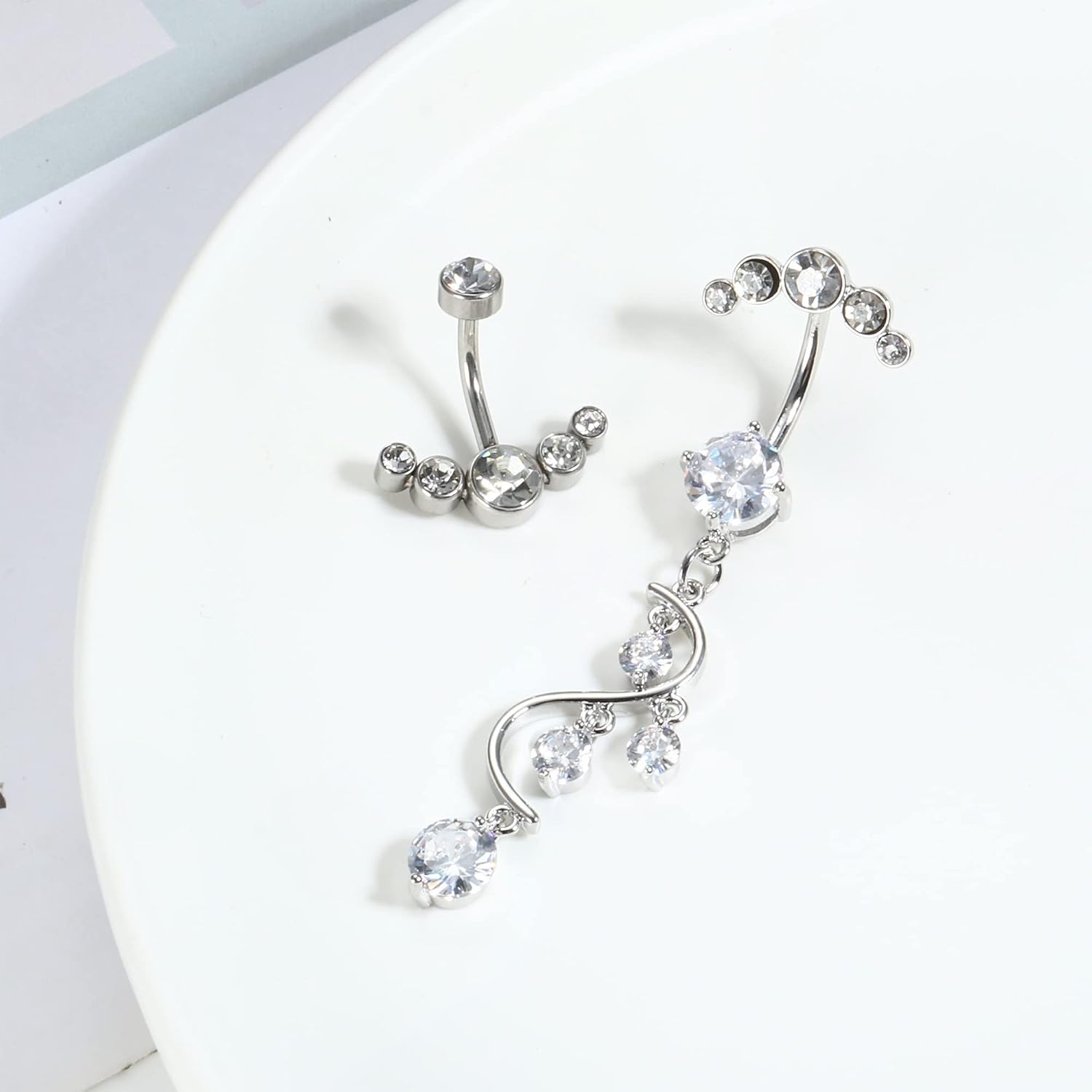 Crystal Belly Button Ring for Women Unique 14G 316L Stainless Steel Dangle Belly Rings Belly Piercing Jewelry Navel Barbell Bling Crystals Body Jewelry - 我的商店我的商店我的商店