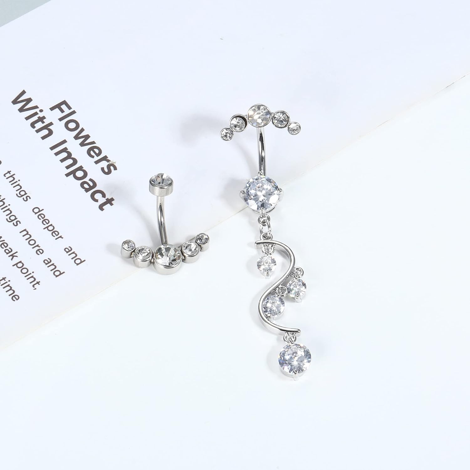 Crystal Belly Button Ring for Women Unique 14G 316L Stainless Steel Dangle Belly Rings Belly Piercing Jewelry Navel Barbell Bling Crystals Body Jewelry - 我的商店我的商店我的商店