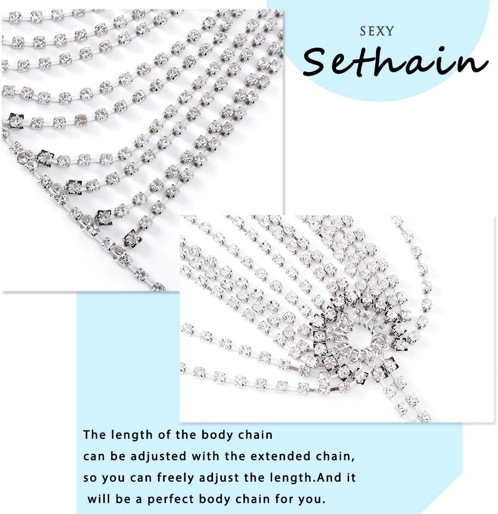 Crystal Body Chain Sparkly Rhinestone Bikini Chest Chains Bra Nightclub - QIAO CrystalQIAO CrystalQIAO Crystal