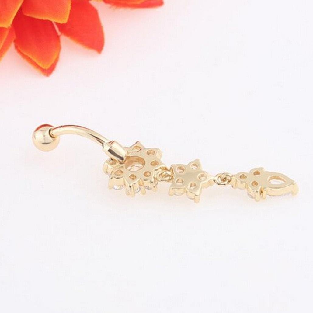 Crystal Ring Body Dangle Barbell Bar Belly Button Ring (Gold, 2 Inches) - 我的商店我的商店我的商店