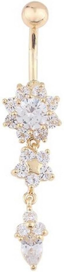 Crystal Ring Body Dangle Barbell Bar Belly Button Ring (Gold, 2 Inches) - 我的商店我的商店我的商店