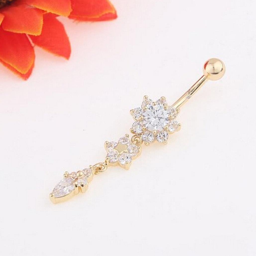 Crystal Ring Body Dangle Barbell Bar Belly Button Ring (Gold, 2 Inches) - 我的商店我的商店我的商店
