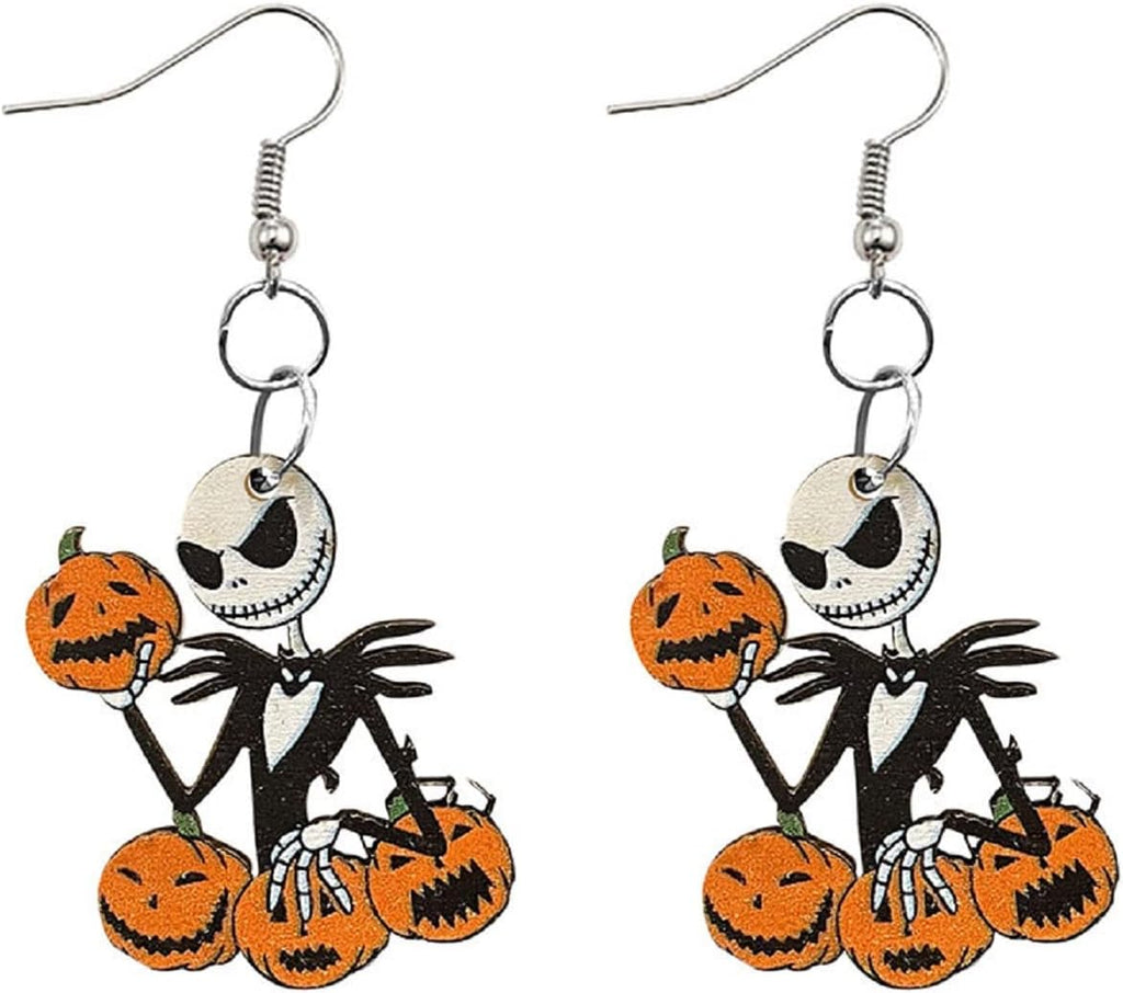 Cute Cartoon Halloween Theme Earrings Ghost Pumpkin Wooden Dangle Earrings Creative Jewelry for Halloween Party Exaggeration Accessories - 我的商店我的商店我的商店