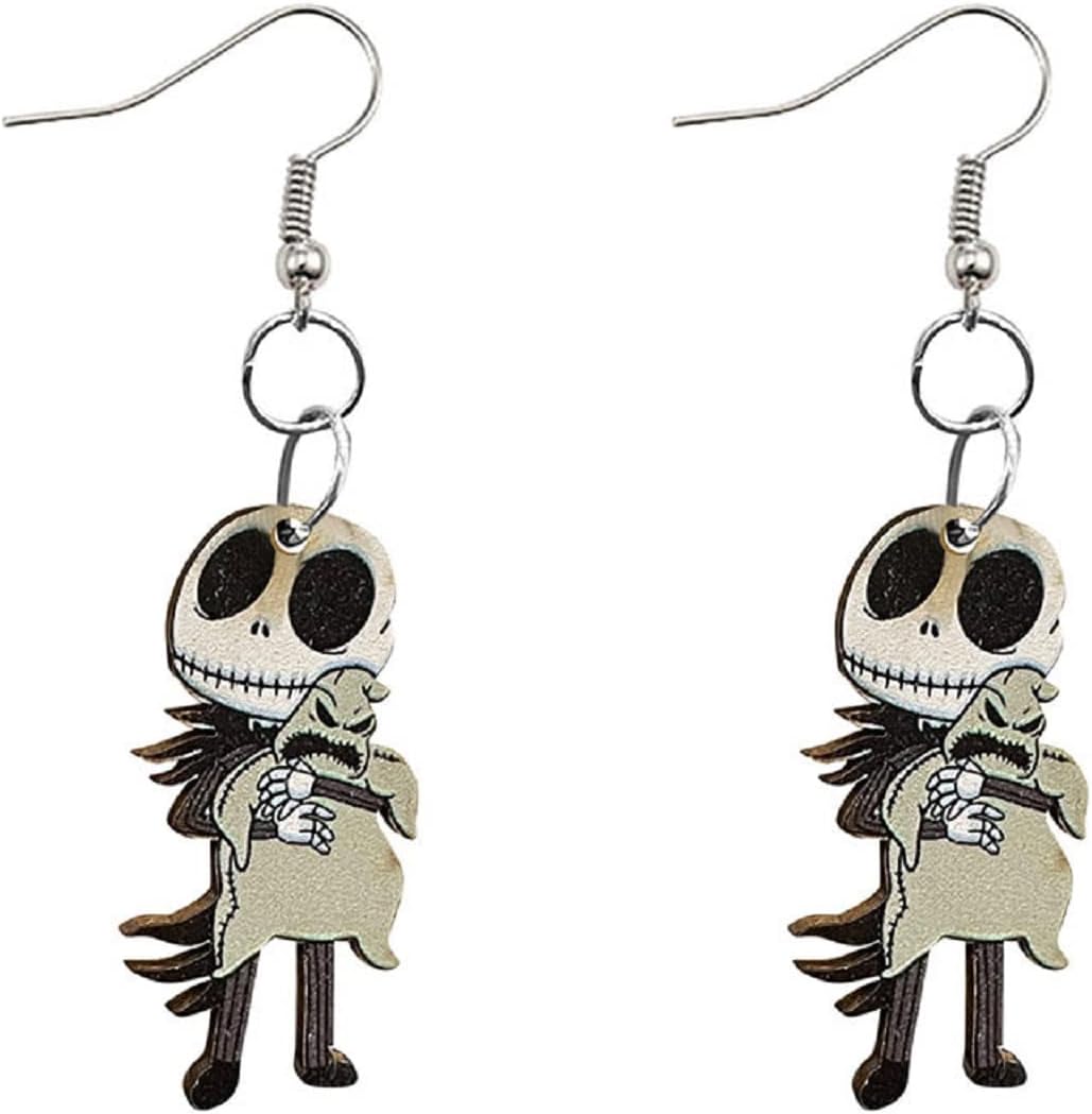 Cute Cartoon Halloween Theme Earrings Ghost Pumpkin Wooden Dangle Earrings Creative Jewelry for Halloween Party Exaggeration Accessories - 我的商店我的商店我的商店