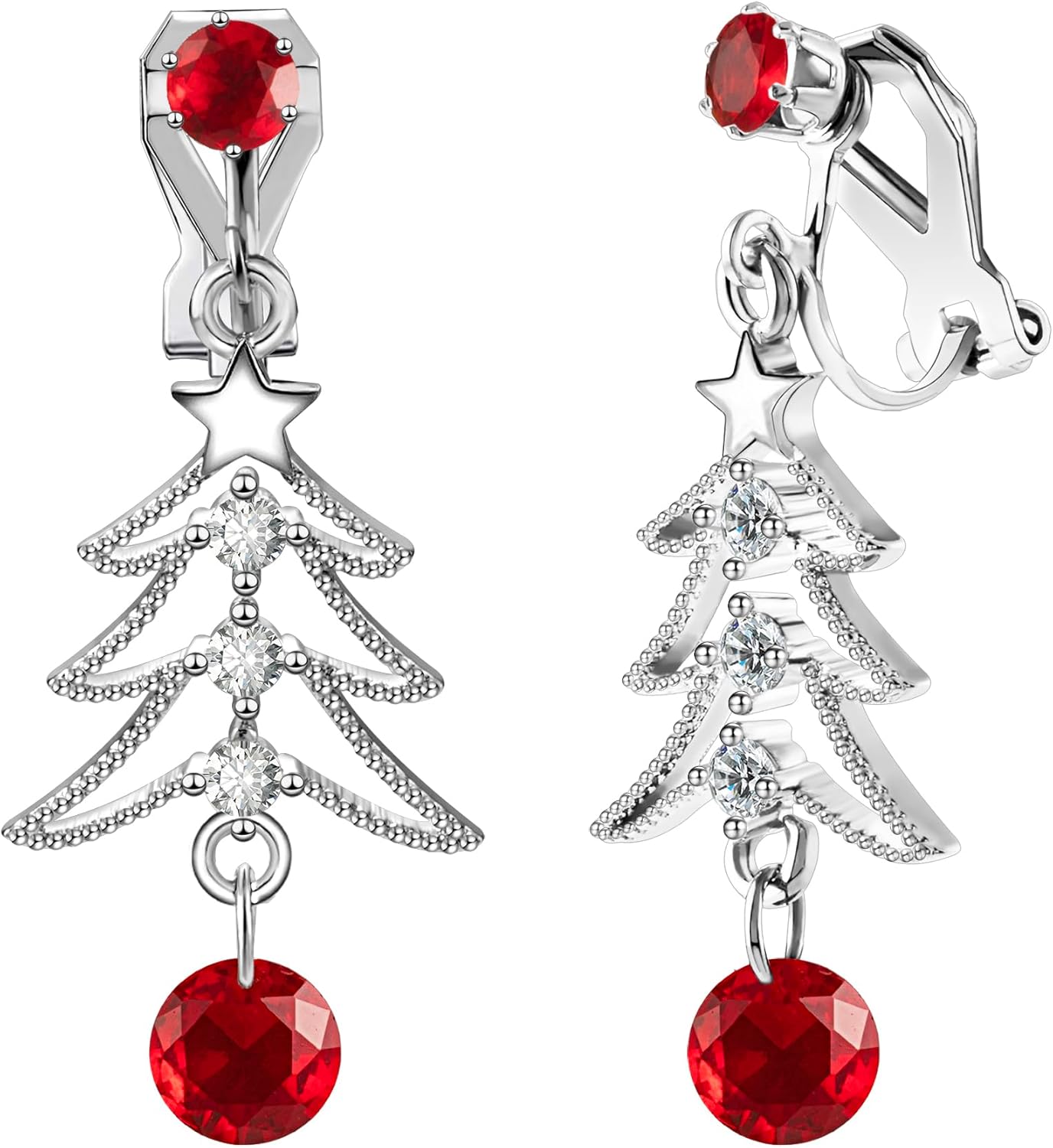 Cute Christmas Tree Clip on/Pierced Earrings for Women Xmas Clear Crystal Christmas Tree Dangle Earrings Christmas Accessory Gift - 我的商店我的商店我的商店