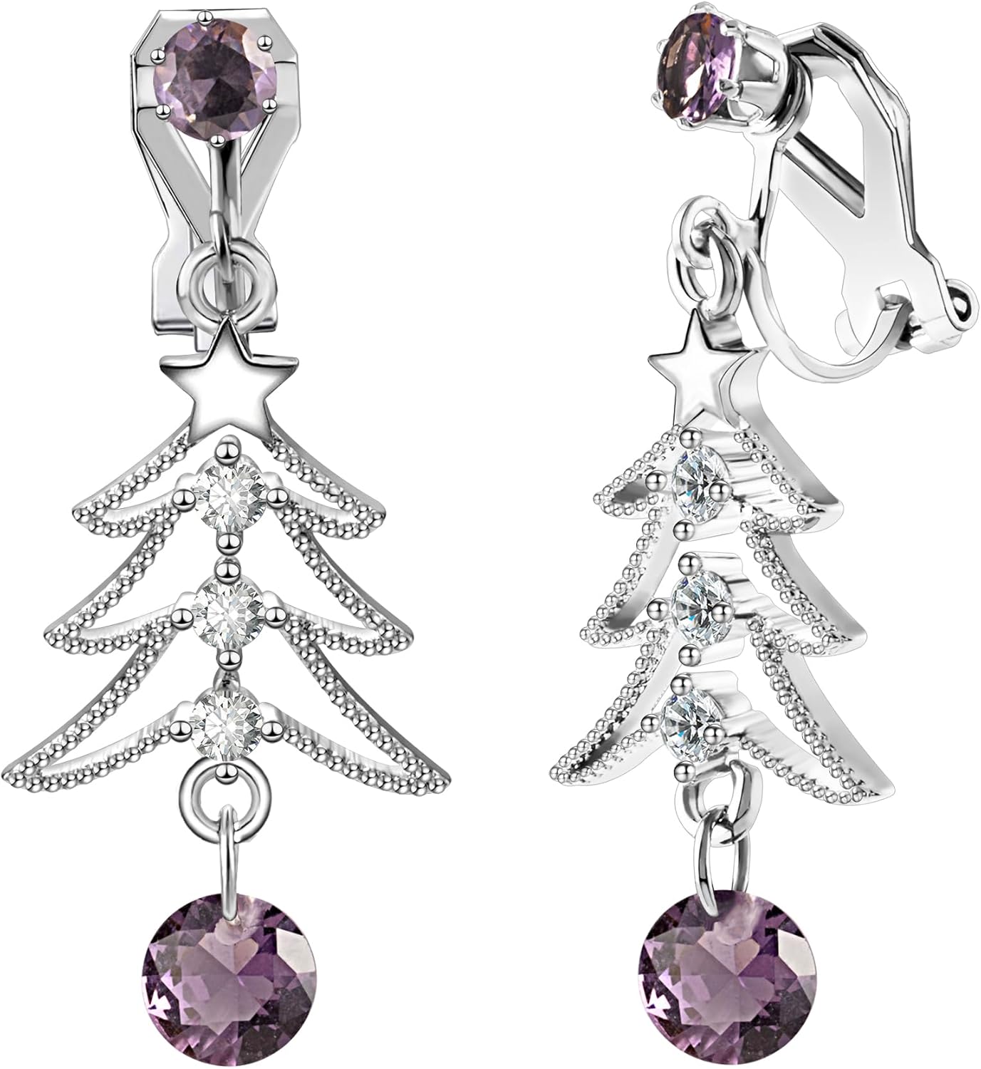 Cute Christmas Tree Clip on/Pierced Earrings for Women Xmas Clear Crystal Christmas Tree Dangle Earrings Christmas Accessory Gift - 我的商店我的商店我的商店