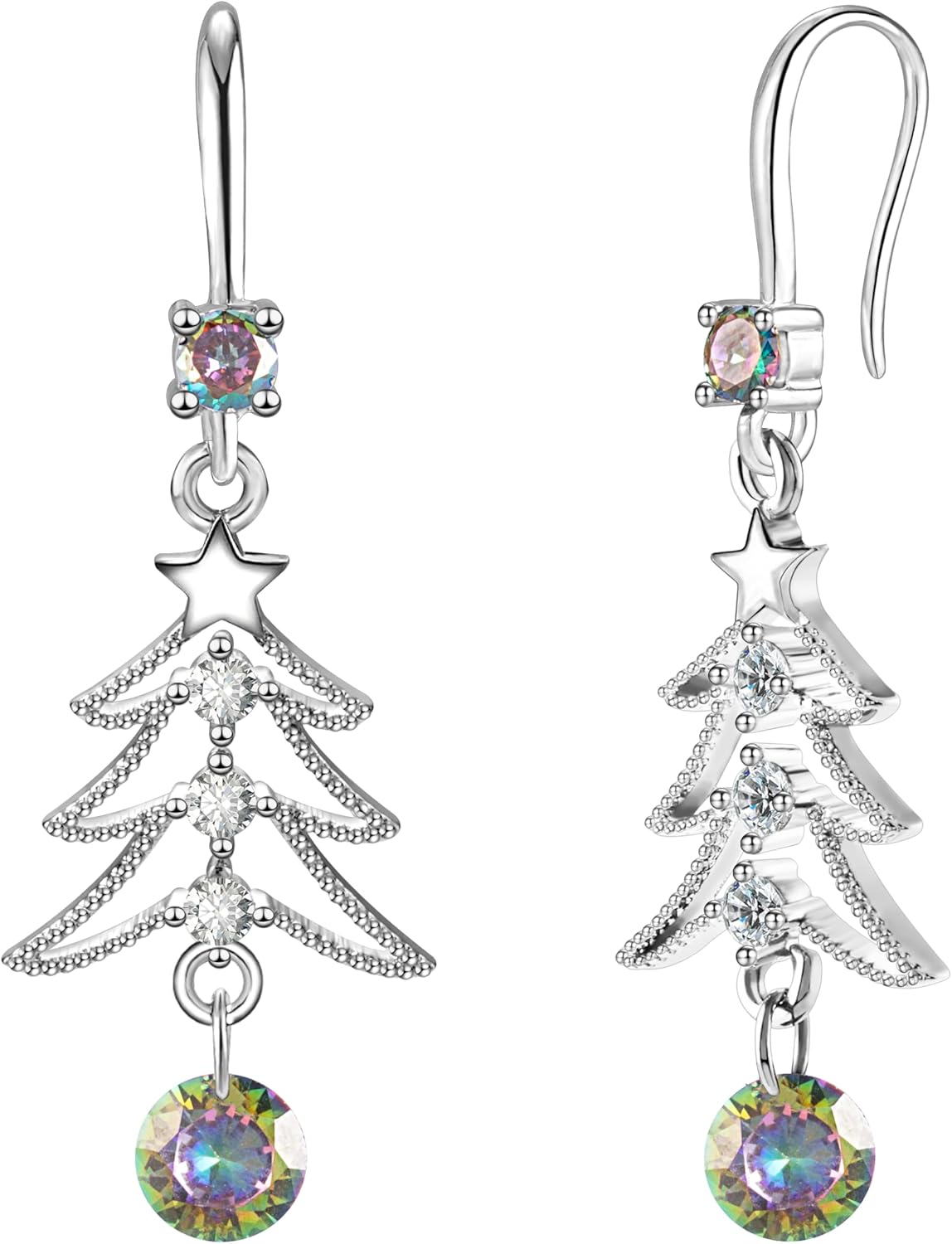 Cute Christmas Tree Clip on/Pierced Earrings for Women Xmas Clear Crystal Christmas Tree Dangle Earrings Christmas Accessory Gift - 我的商店我的商店我的商店