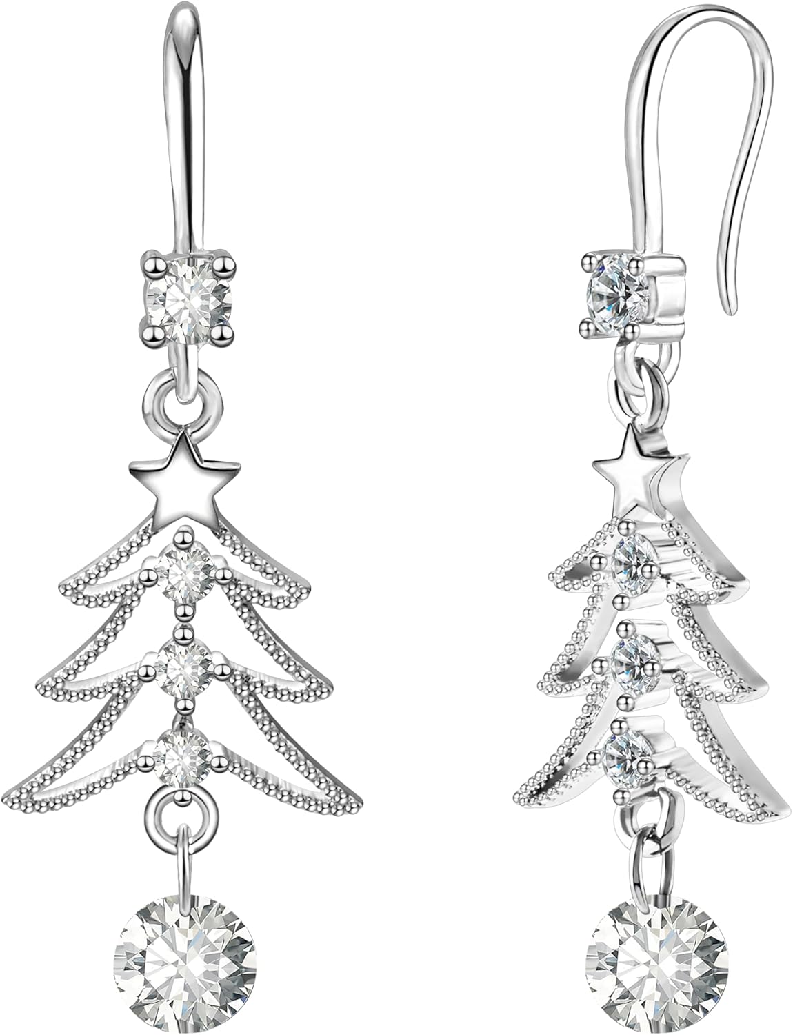 Cute Christmas Tree Clip on/Pierced Earrings for Women Xmas Clear Crystal Christmas Tree Dangle Earrings Christmas Accessory Gift - 我的商店我的商店我的商店