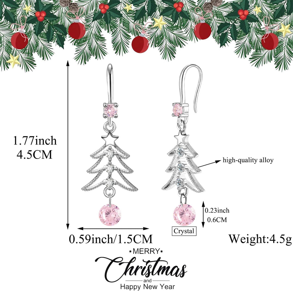 Cute Christmas Tree Clip on/Pierced Earrings for Women Xmas Clear Crystal Christmas Tree Dangle Earrings Christmas Accessory Gift - 我的商店我的商店我的商店