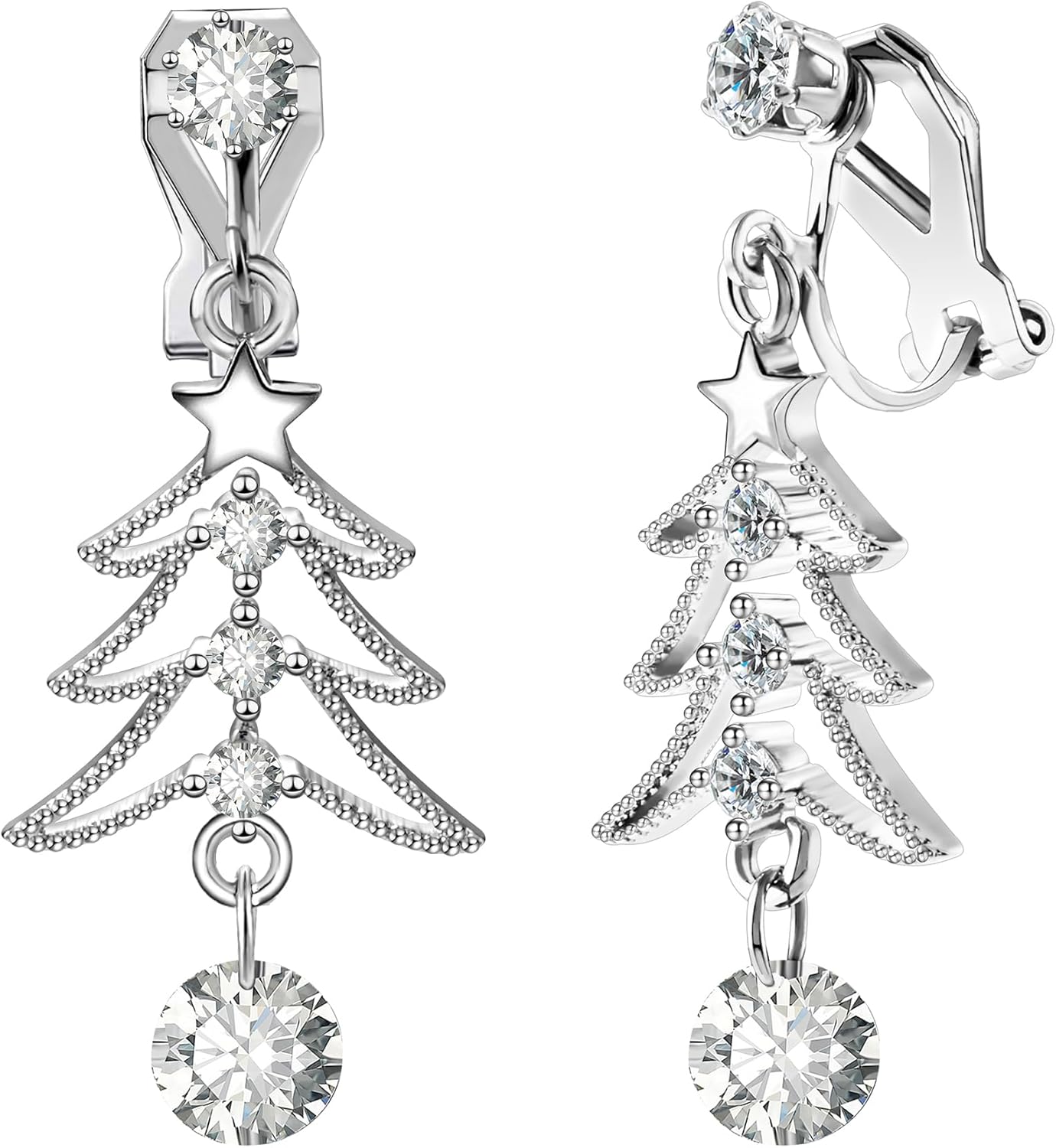 Cute Christmas Tree Clip on/Pierced Earrings for Women Xmas Clear Crystal Christmas Tree Dangle Earrings Christmas Accessory Gift - 我的商店我的商店我的商店