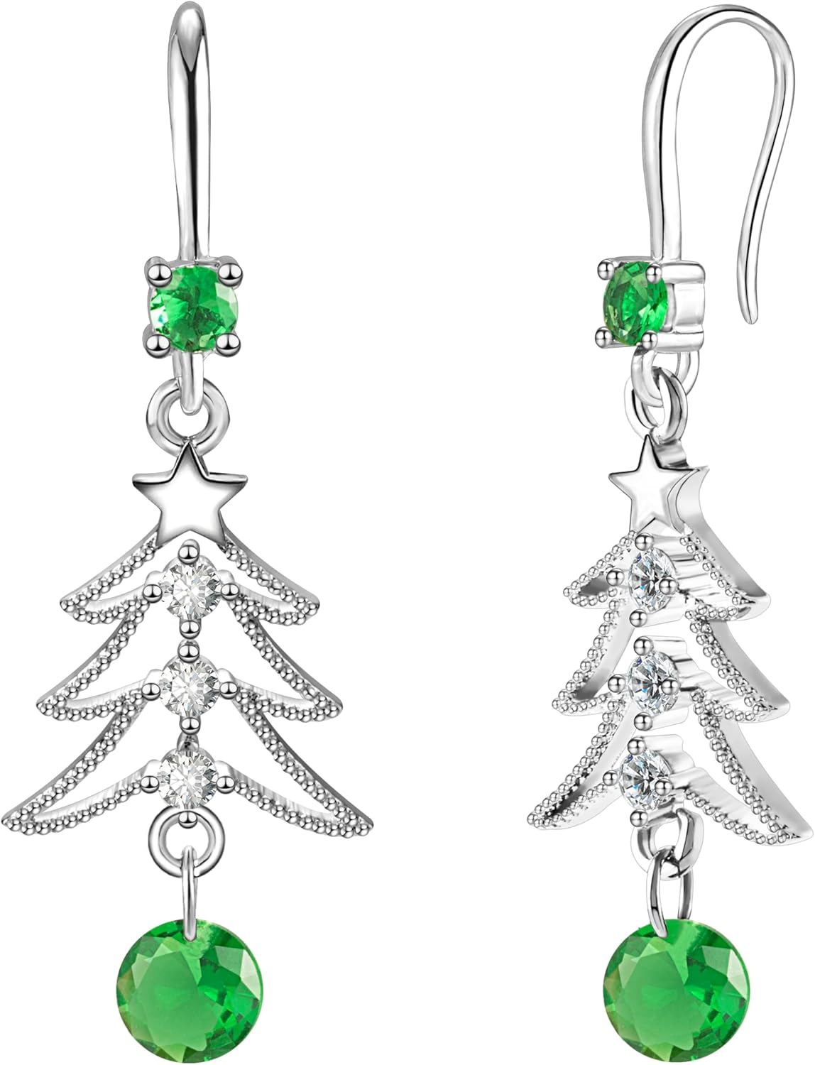 Cute Christmas Tree Clip on/Pierced Earrings for Women Xmas Clear Crystal Christmas Tree Dangle Earrings Christmas Accessory Gift - 我的商店我的商店我的商店
