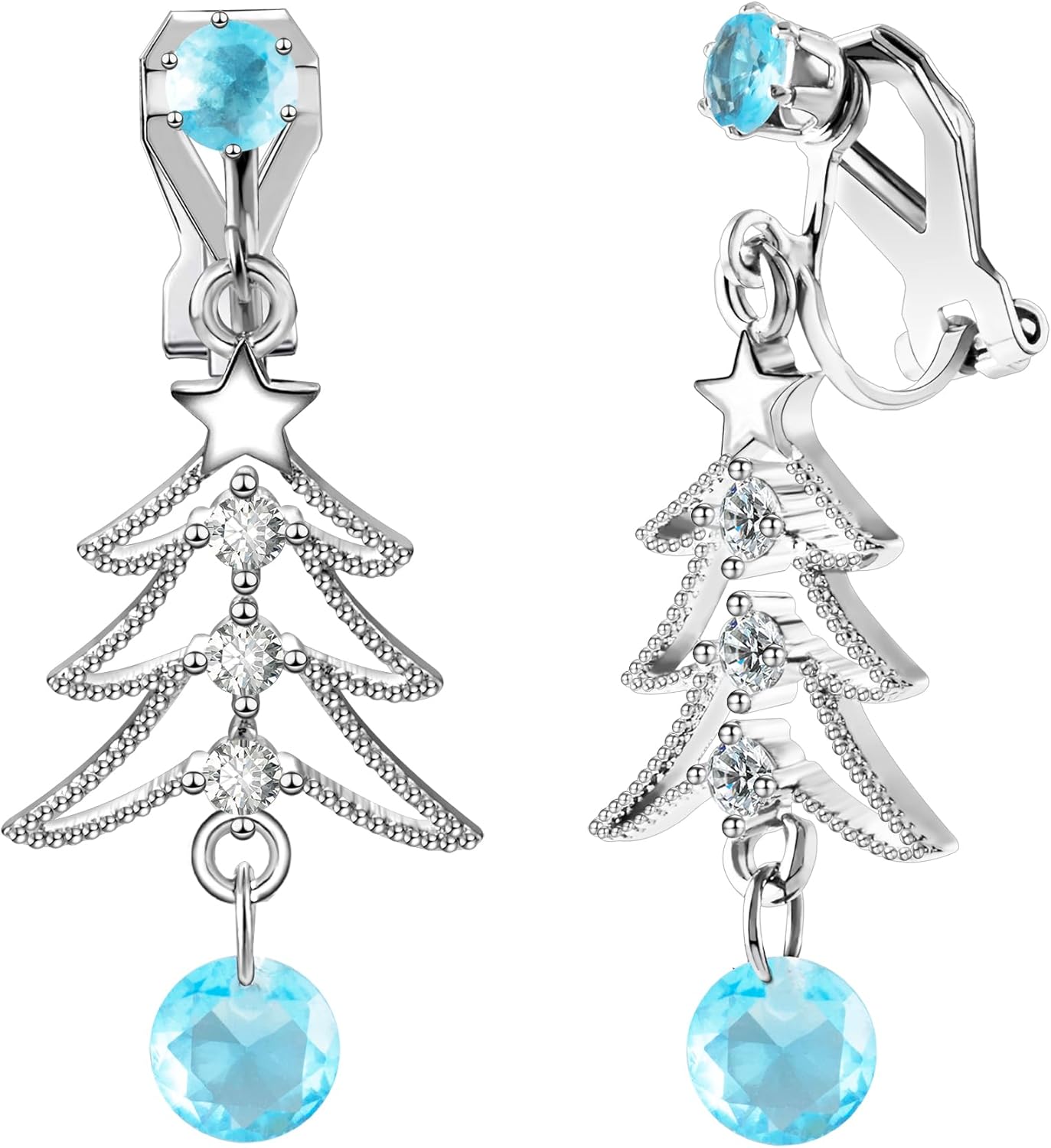 Cute Christmas Tree Clip on/Pierced Earrings for Women Xmas Clear Crystal Christmas Tree Dangle Earrings Christmas Accessory Gift - 我的商店我的商店我的商店