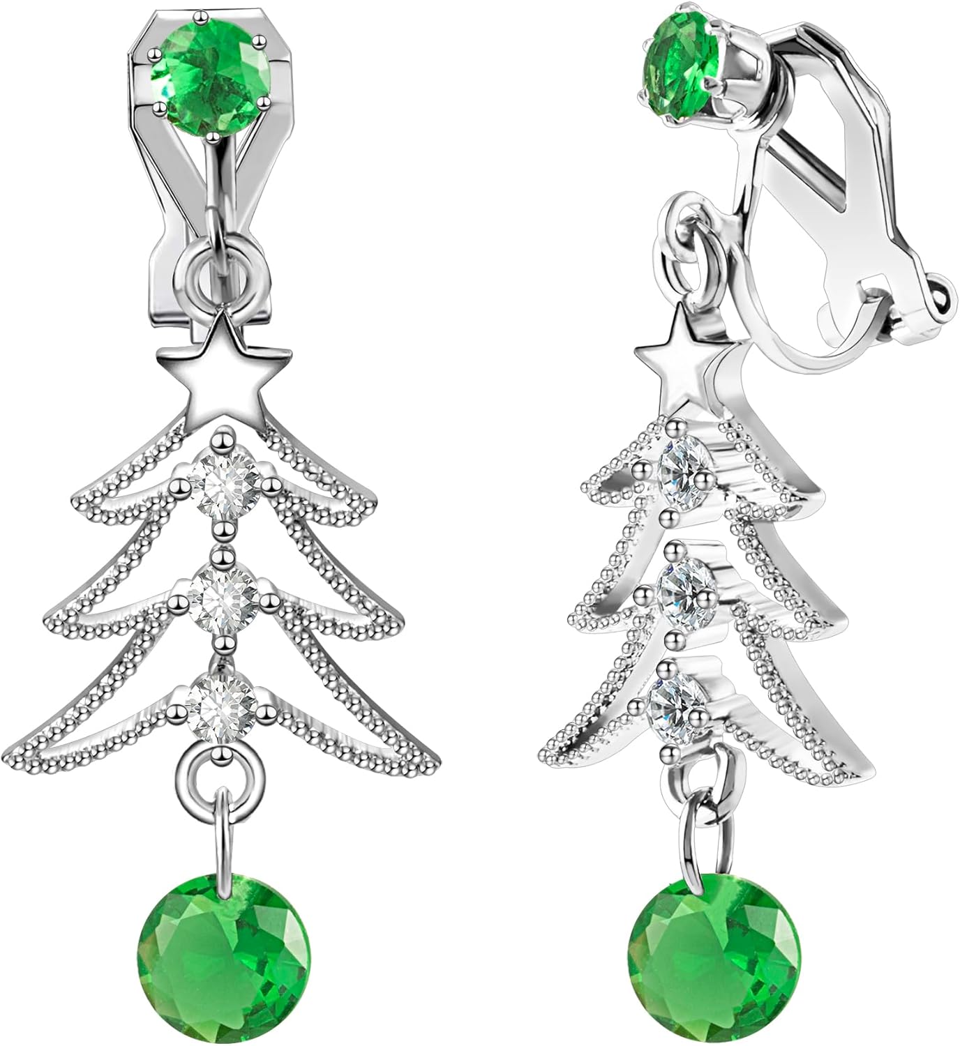 Cute Christmas Tree Clip on/Pierced Earrings for Women Xmas Clear Crystal Christmas Tree Dangle Earrings Christmas Accessory Gift - 我的商店我的商店我的商店