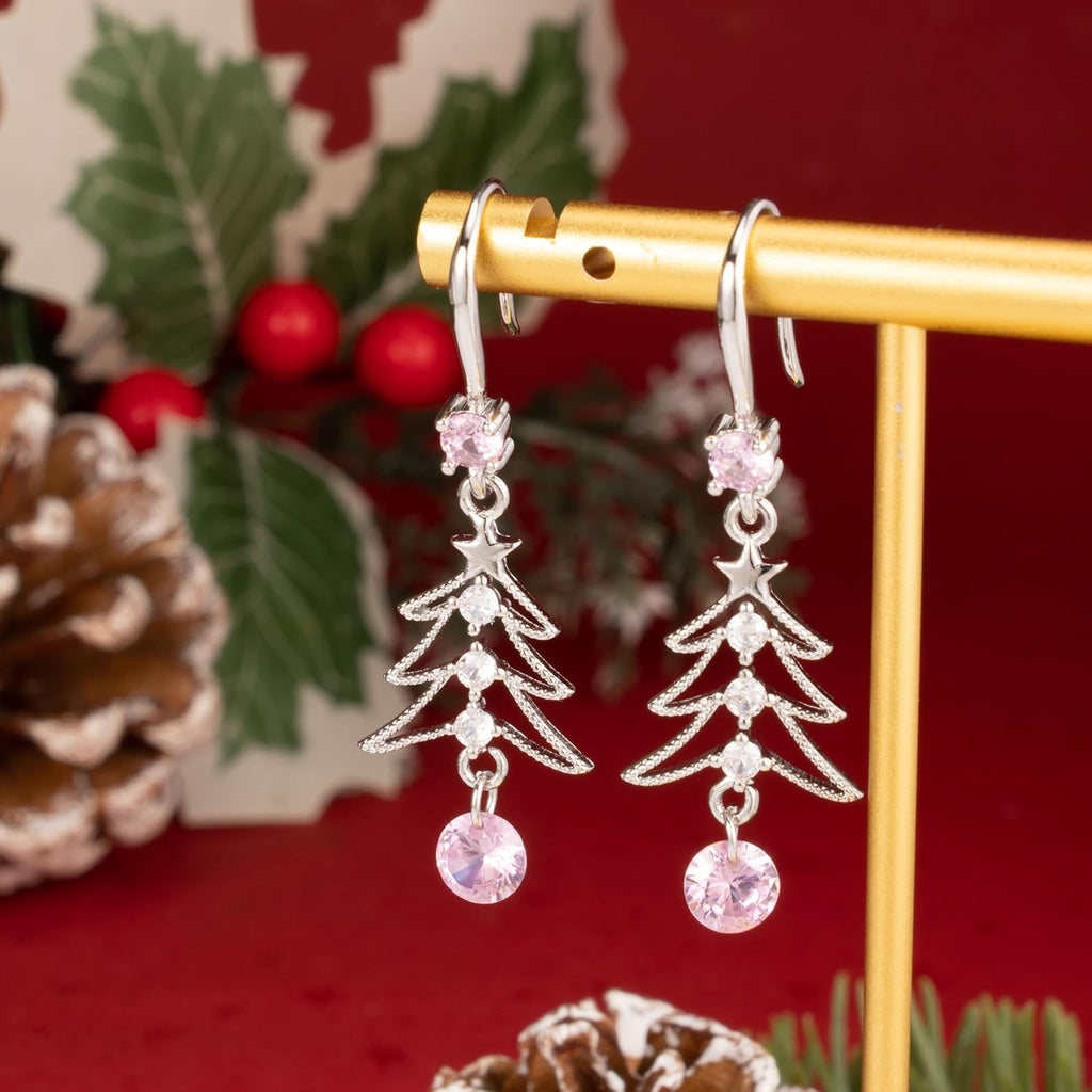 Cute Christmas Tree Clip on/Pierced Earrings for Women Xmas Clear Crystal Christmas Tree Dangle Earrings Christmas Accessory Gift - 我的商店我的商店我的商店