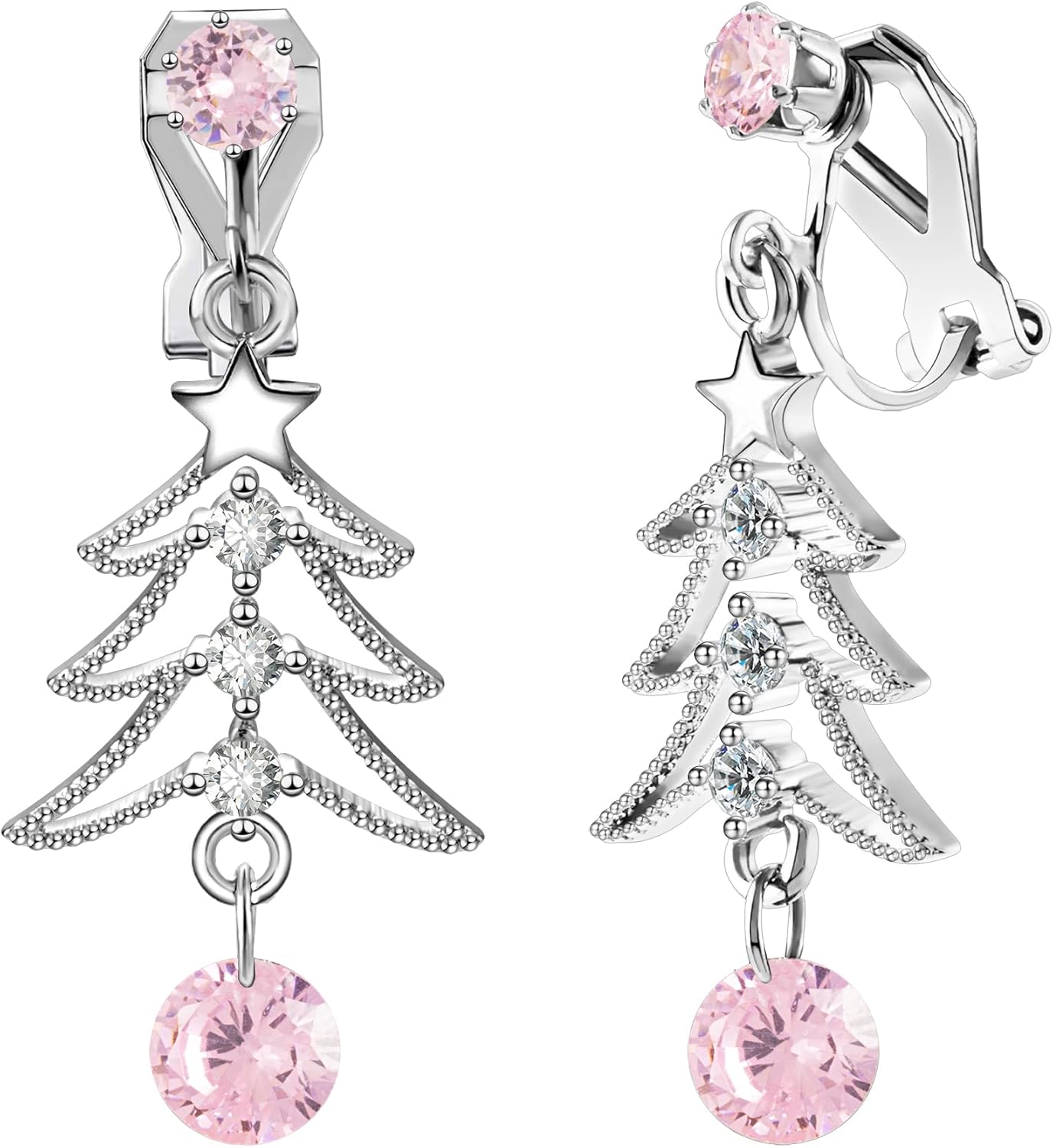 Cute Christmas Tree Clip on/Pierced Earrings for Women Xmas Clear Crystal Christmas Tree Dangle Earrings Christmas Accessory Gift - 我的商店我的商店我的商店