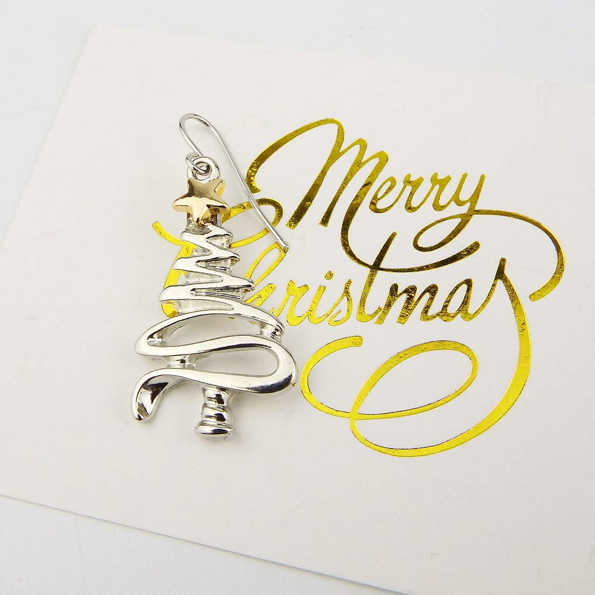 Cute Christmas Tree Piercing Dangle Earrings Golden Silver Two Tone Women Holiday Gift - 我的商店我的商店我的商店