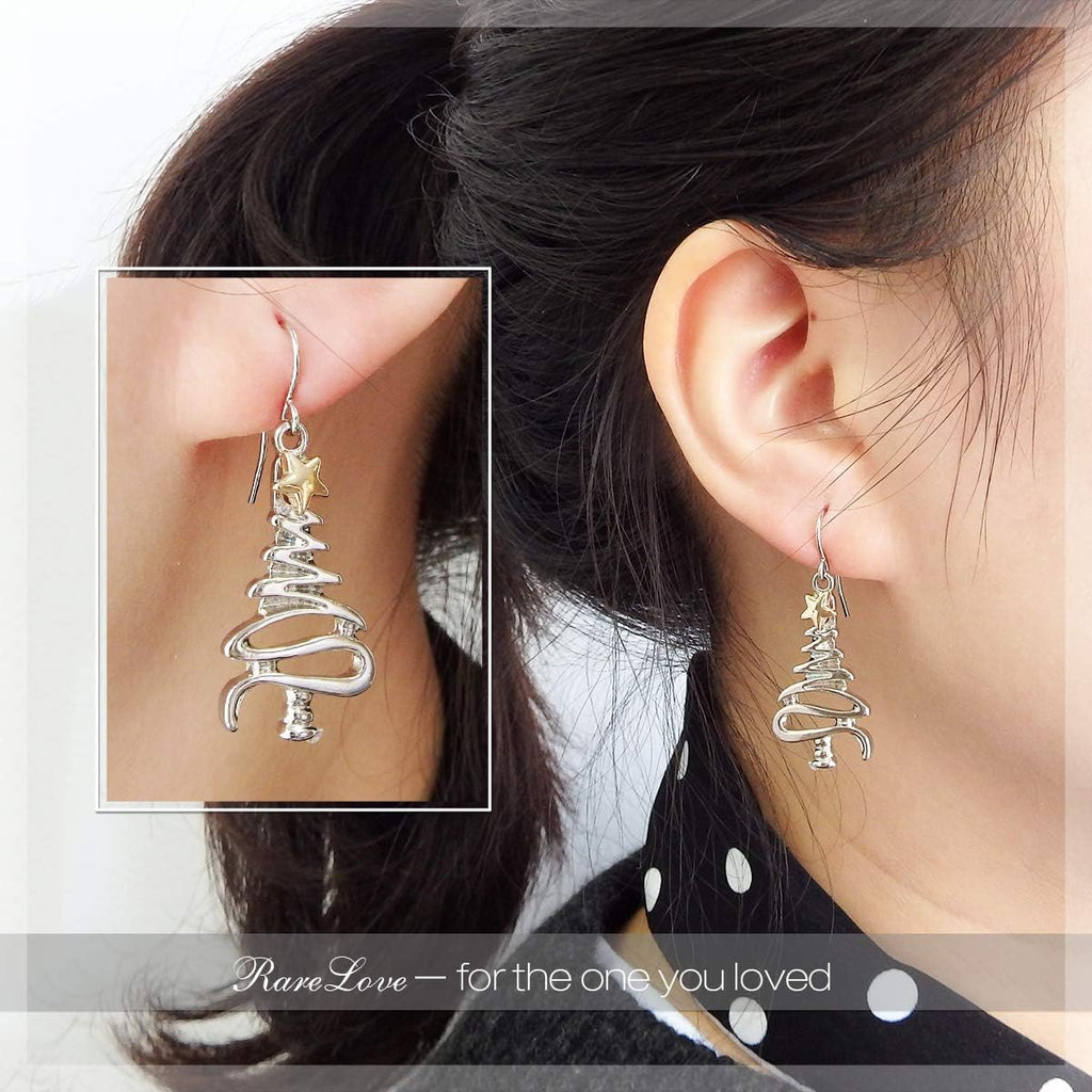 Cute Christmas Tree Piercing Dangle Earrings Golden Silver Two Tone Women Holiday Gift - 我的商店我的商店我的商店