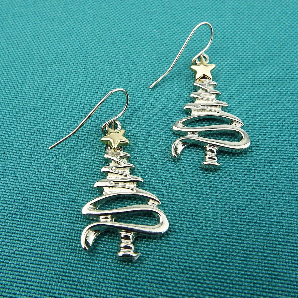 Cute Christmas Tree Piercing Dangle Earrings Golden Silver Two Tone Women Holiday Gift - 我的商店我的商店我的商店