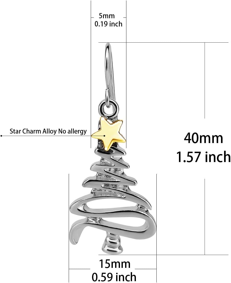 Cute Christmas Tree Piercing Dangle Earrings Golden Silver Two Tone Women Holiday Gift - 我的商店我的商店我的商店