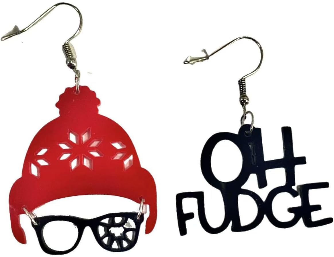 Cute Pair of Beanie/ Broken Glasses Ralphie Themed Earrings for Women. Fun Christmas Earrings for Women. Ralphie Style, Christmas Story Themed Earrings for Women. Fun Pair of Affordable Christmas Earrings for Women. Ralphie Glasses and Hoodie Earrings. - QIAO Crystal我的商店QIAO Crystal