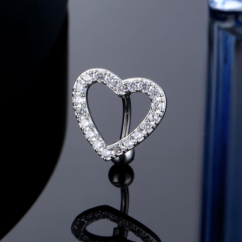 Cute Silver Heart Belly Button Rings for Women Dazzling Zircon Belly Button Rings Dangle Navel Piercing Jewelry - 我的商店我的商店我的商店
