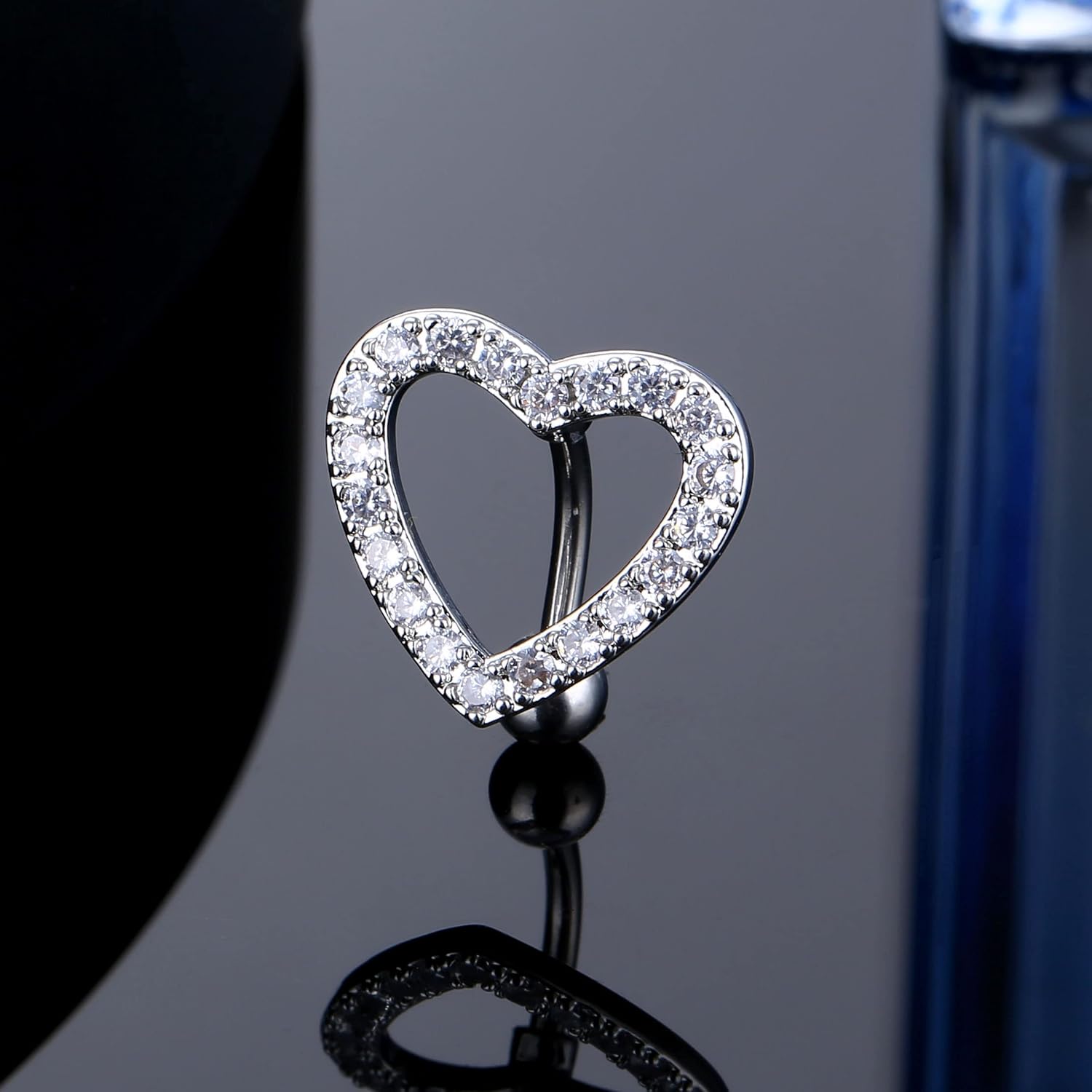 Cute Silver Heart Belly Button Rings for Women Dazzling Zircon Belly Button Rings Dangle Navel Piercing Jewelry - 我的商店我的商店我的商店
