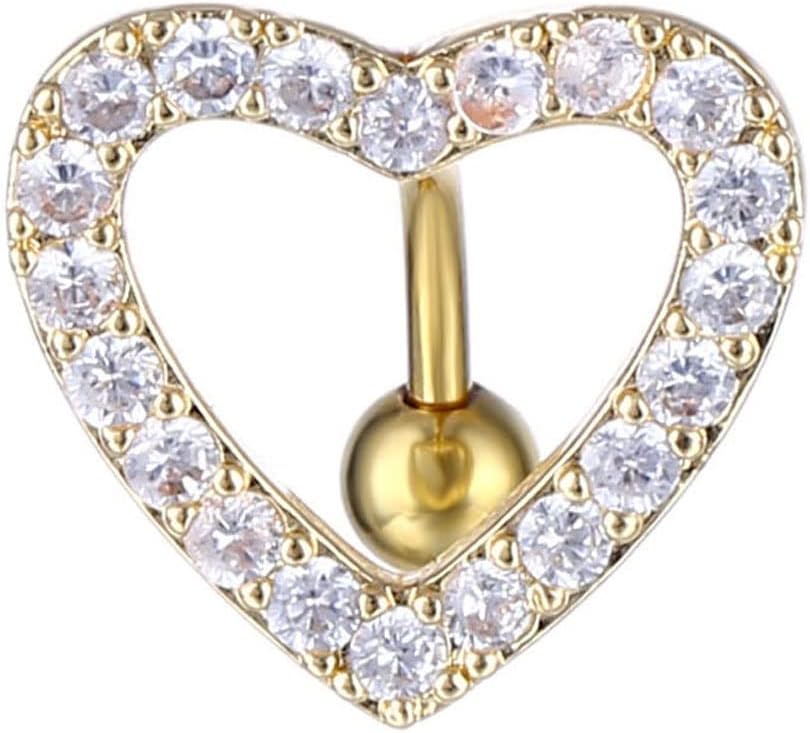 Cute Silver Heart Belly Button Rings for Women Dazzling Zircon Belly Button Rings Dangle Navel Piercing Jewelry - 我的商店我的商店我的商店