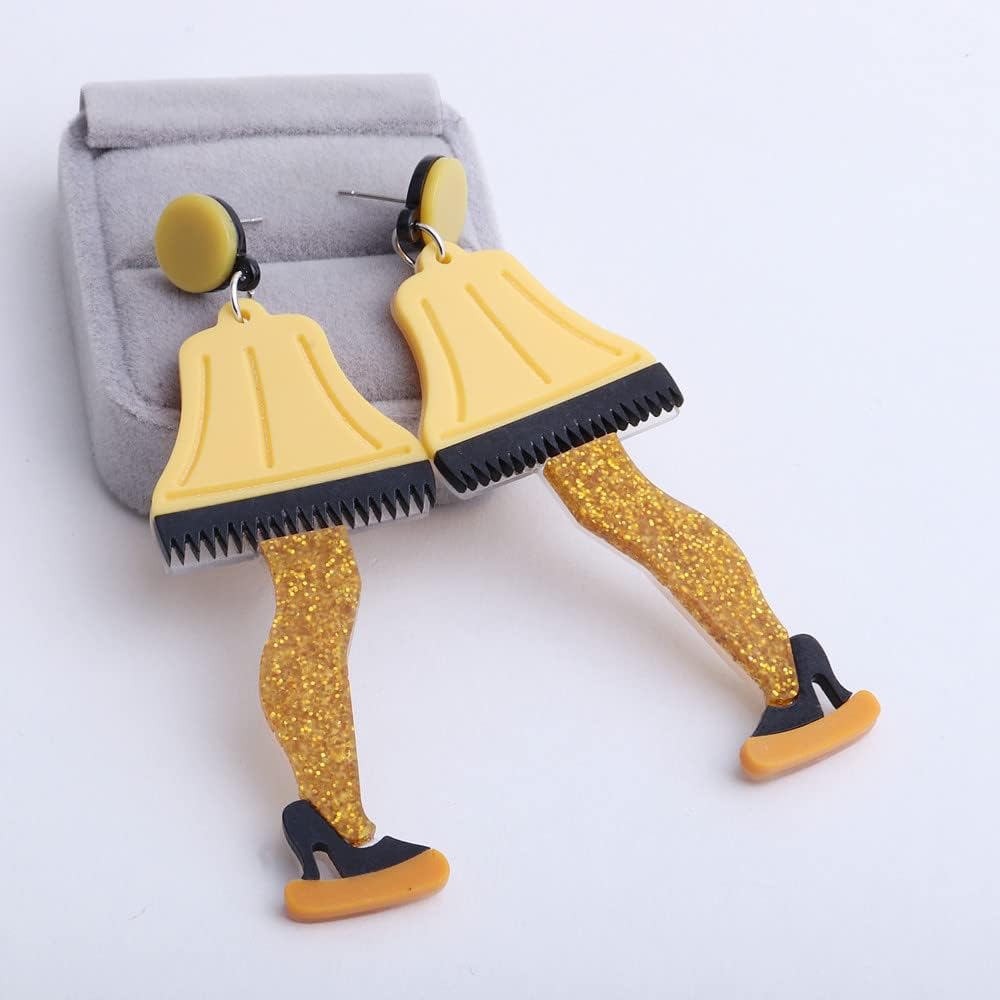 Cute Women's Leg Lamp Earrings - Funny Acrylic Yellow Skirt Earrings - Movie Themed Party Jewelry - 我的商店我的商店我的商店