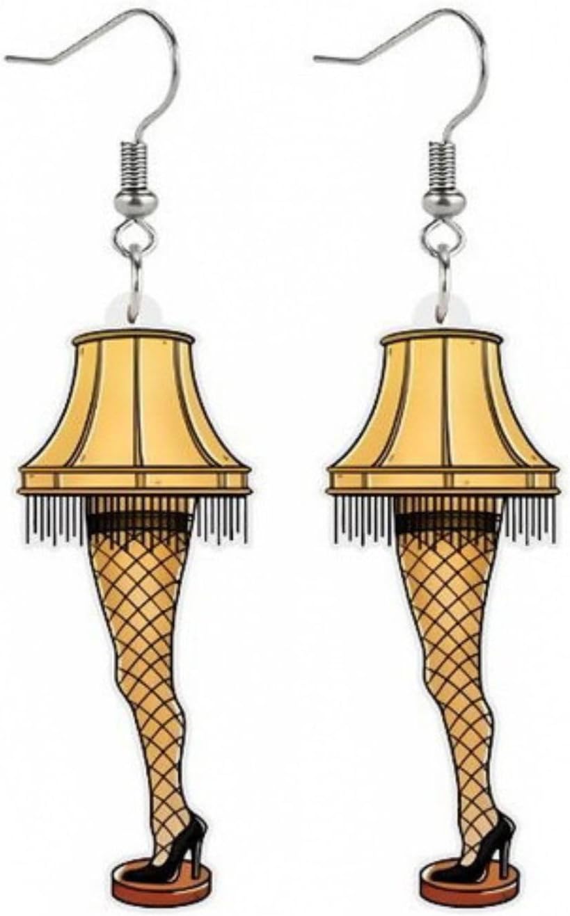 Cute Women's Leg Lamp Earrings - Funny Acrylic Yellow Skirt Earrings - Movie Themed Party Jewelry - 我的商店我的商店我的商店
