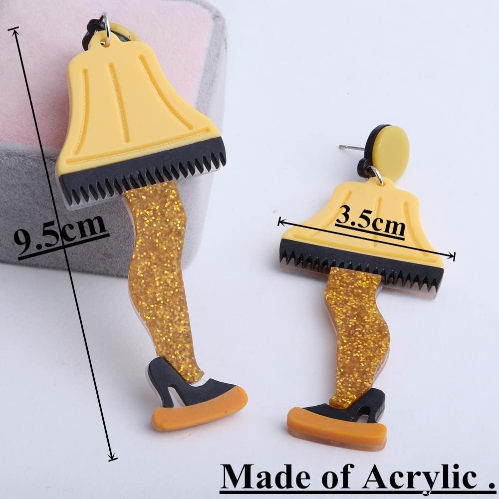 Cute Women's Leg Lamp Earrings - Funny Acrylic Yellow Skirt Earrings - Movie Themed Party Jewelry - 我的商店我的商店我的商店