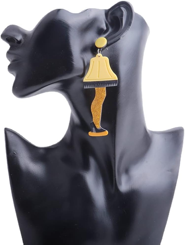 Cute Women's Leg Lamp Earrings - Funny Acrylic Yellow Skirt Earrings - Movie Themed Party Jewelry - 我的商店我的商店我的商店