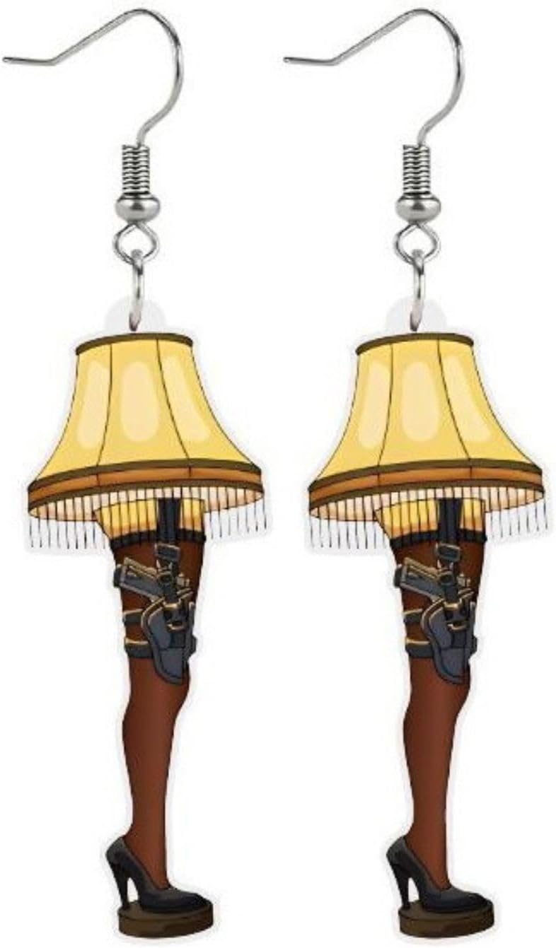 Cute Women's Leg Lamp Earrings - Funny Acrylic Yellow Skirt Earrings - Movie Themed Party Jewelry - 我的商店我的商店我的商店
