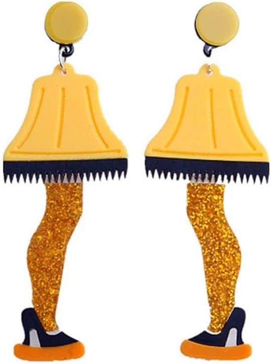Cute Women's Leg Lamp Earrings - Funny Acrylic Yellow Skirt Earrings - Movie Themed Party Jewelry - 我的商店我的商店我的商店