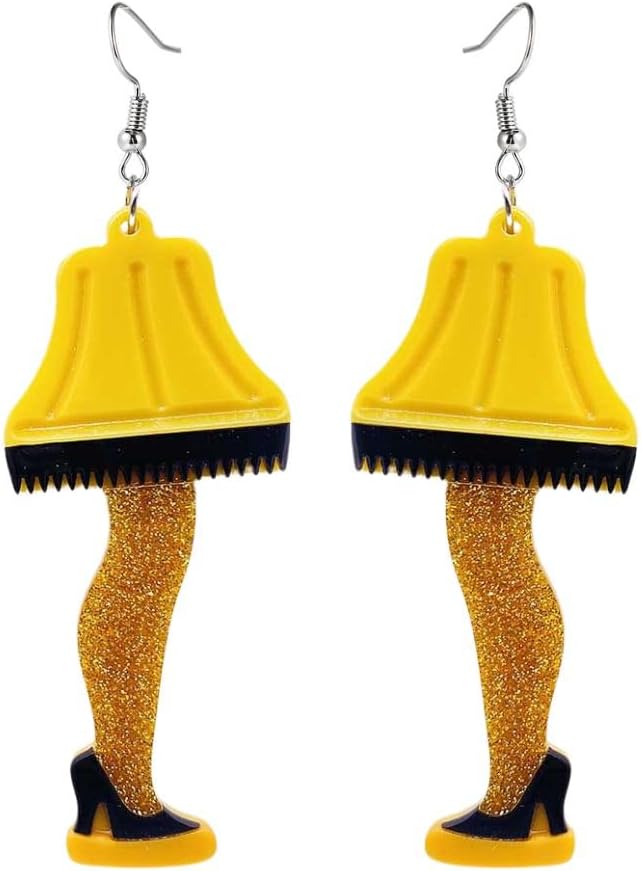 Cute Women's Leg Lamp Earrings - Funny Acrylic Yellow Skirt Earrings - Movie Themed Party Jewelry - 我的商店我的商店我的商店