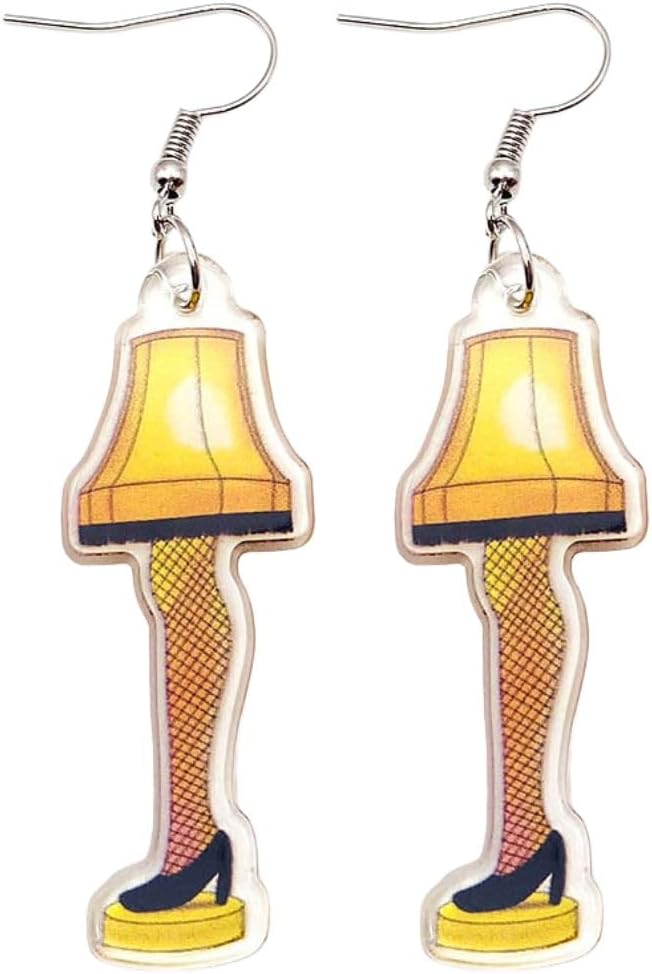 Cute Women's Leg Lamp Earrings - Funny Acrylic Yellow Skirt Earrings - Movie Themed Party Jewelry - 我的商店我的商店我的商店