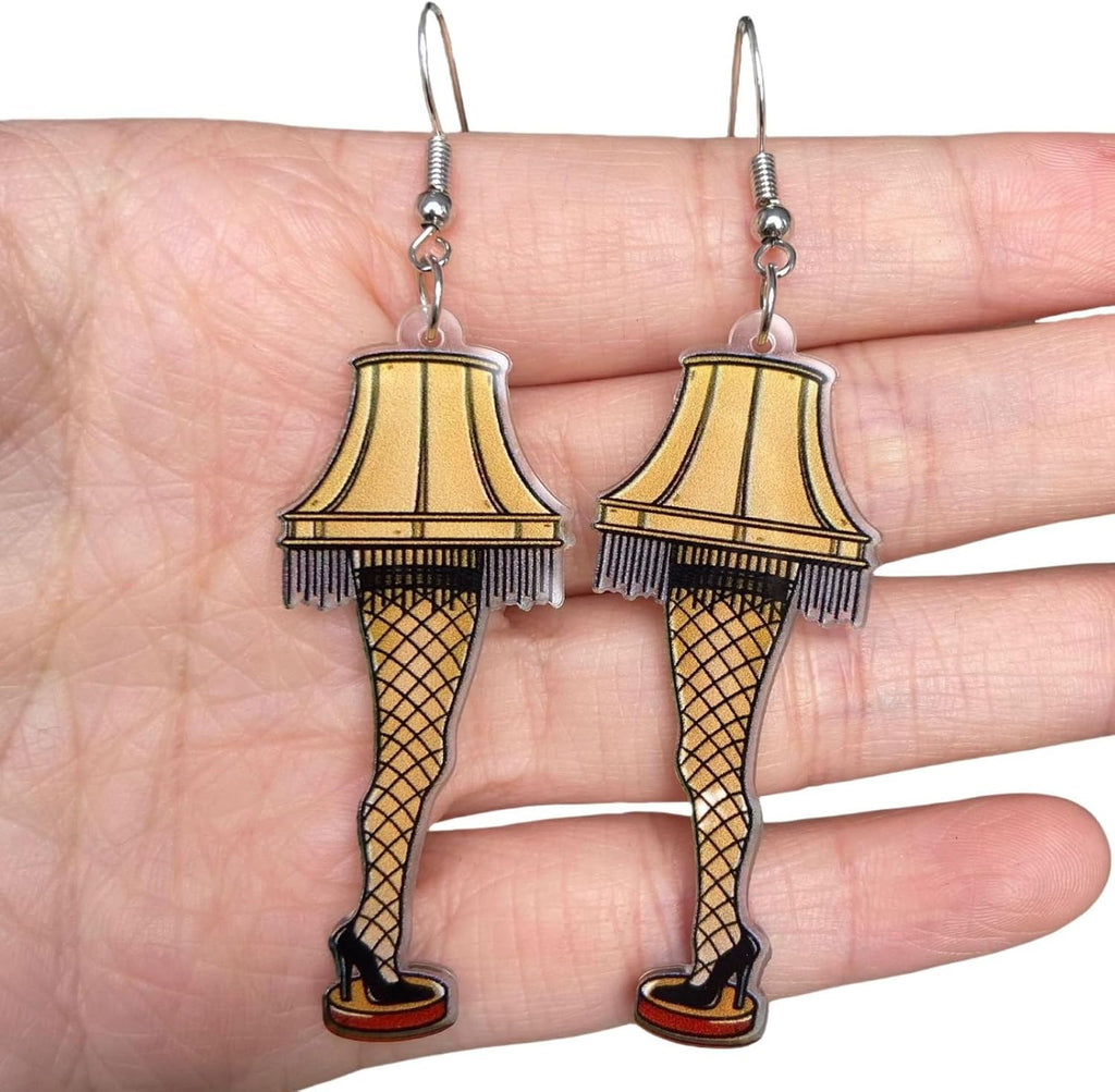 Cute Women's Leg Lamp Earrings - Funny Acrylic Yellow Skirt Earrings - Movie Themed Party Jewelry - 我的商店我的商店我的商店