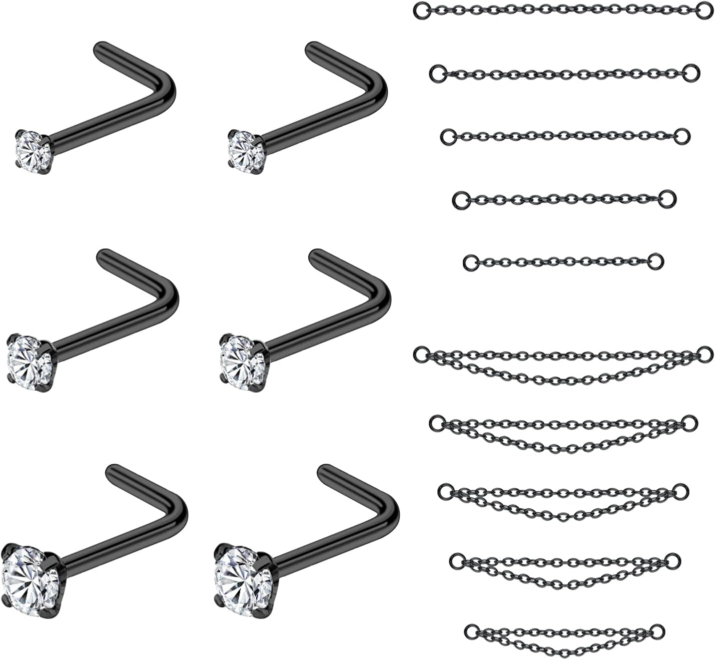 CZ Studs with Chain Surgical Steel Nose Piercing Jewelry - QIAO CrystalQIAO CrystalQIAO Crystal