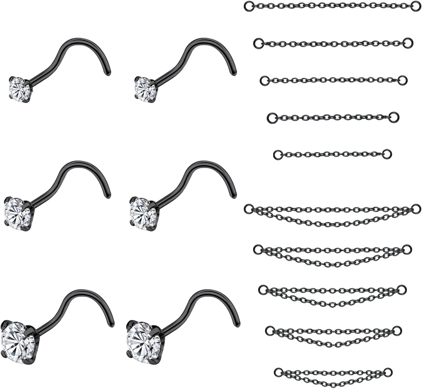 CZ Studs with Chain Surgical Steel Nose Piercing Jewelry - QIAO CrystalQIAO CrystalQIAO Crystal