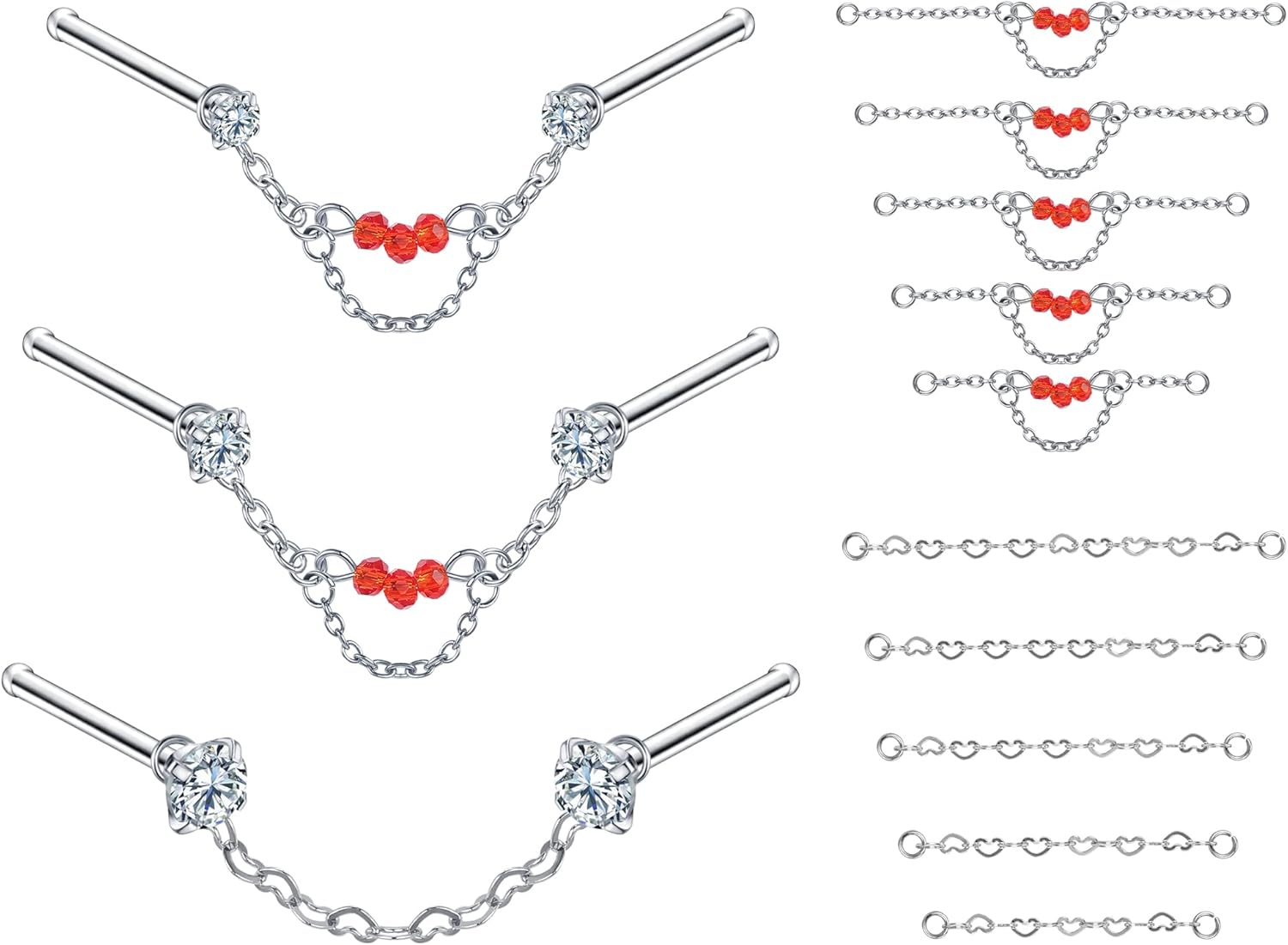 CZ Studs with Chain Surgical Steel Nose Piercing Jewelry - QIAO CrystalQIAO CrystalQIAO Crystal